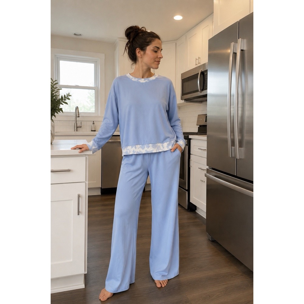 Nanette Lepore Play Lounge Set S Blue Tie Dye Pullover Wide Leg Pants NWT